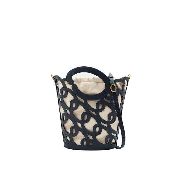 Oscar Chain-Link Leather Tote in Navy