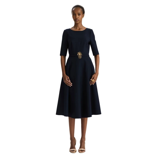 Oscar de la Renta Pineapple Belt Wool Dress
