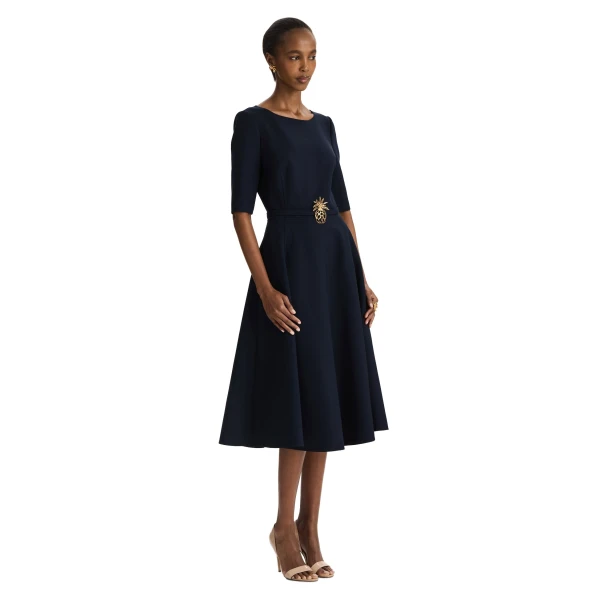 Oscar de la Renta Pineapple Belt Wool Dress