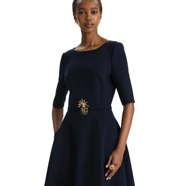 Oscar de la Renta Pineapple Belt Wool Dress