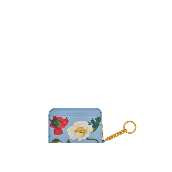 Poppy-Printed Zip Card Case