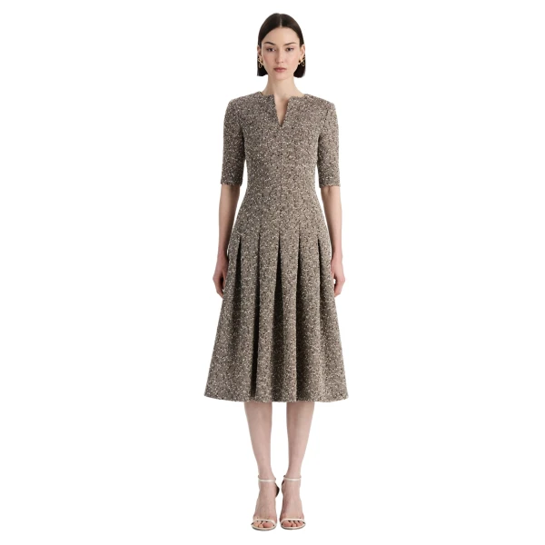 Oscar de la Renta Slub Wool Tweed Gauze Dress