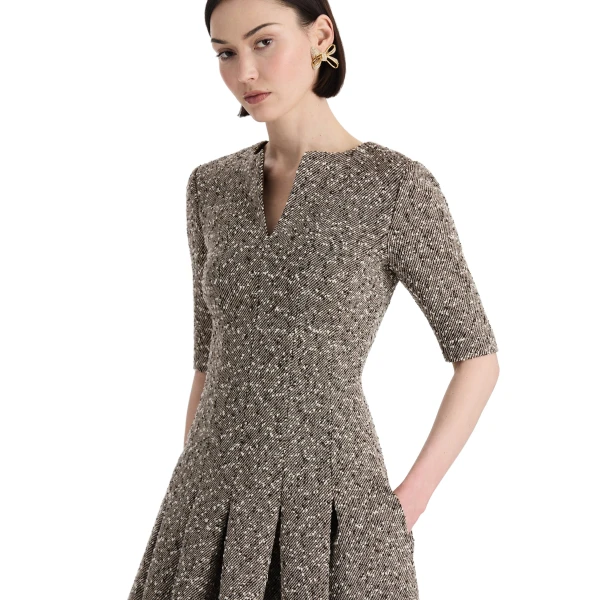Oscar de la Renta Slub Wool Tweed Gauze Dress