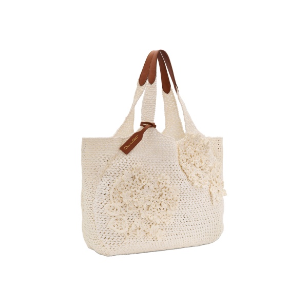 Oscar de la Renta The Topaz in Ivory Crochet Raffia