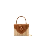 Oscar de la Renta Wicker Mini TRO Bag in Natural Wicker with Cognac