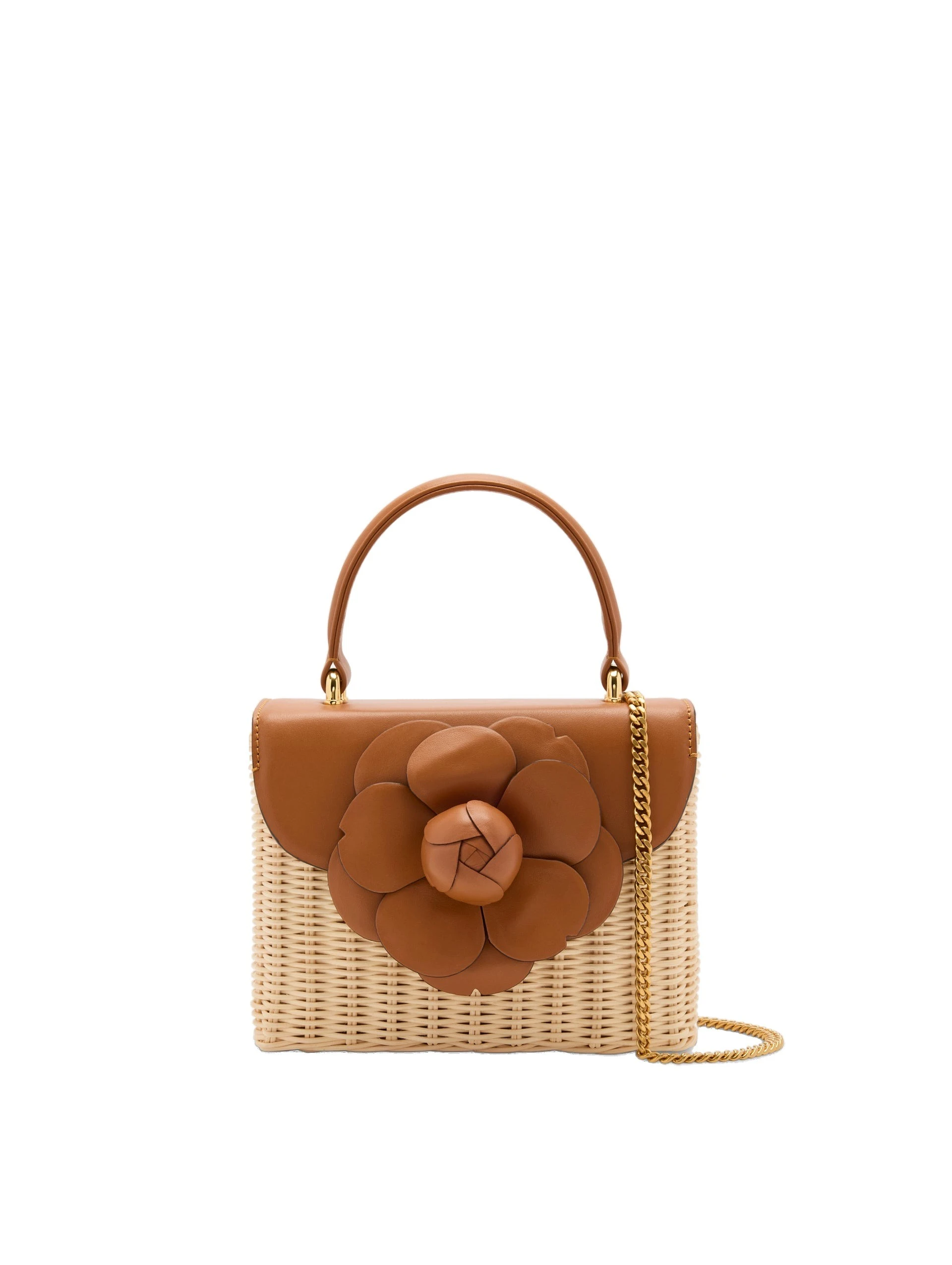 Oscar de la Renta Wicker Mini TRO Bag in Natural Wicker with Cognac Oscar de la Renta Wicker Mini TRO Bag in Natural Wicker with Cognac