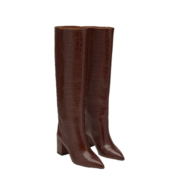 Anja 70 Boots in Cioccolato Croc-Embossed Leather - Image 2