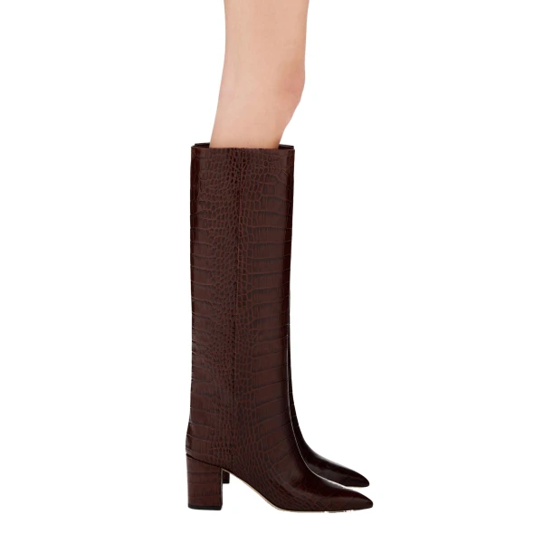Anja 70 Boots in Cioccolato Croc-Embossed Leather - Image 6