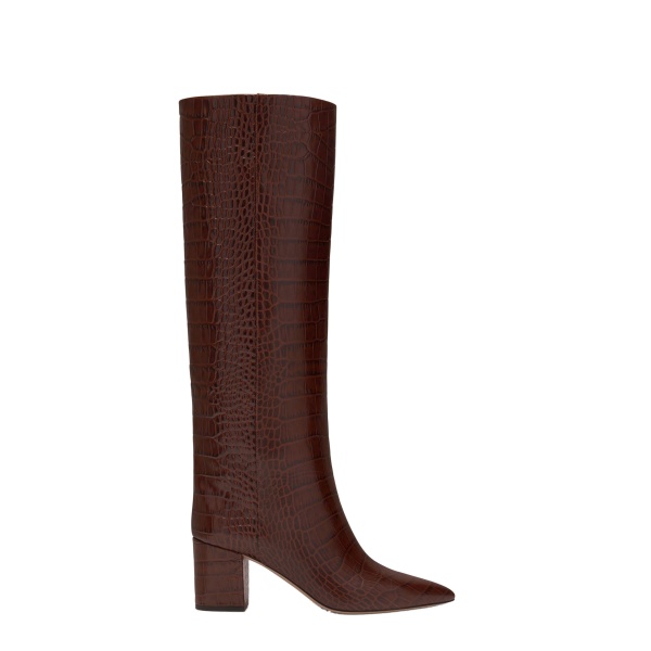 Paris Texas Anja 70 Boots in Cioccolato Croc-Embossed Leather