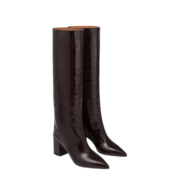 Anja 70 Boots in Ebano Croc-Embossed Leather - Image 2