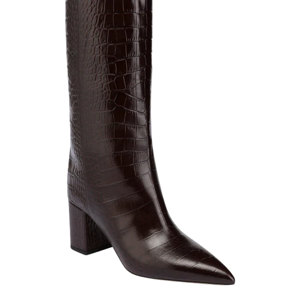 Anja 70 Boots in Ebano Croc-Embossed Leather - Image 5