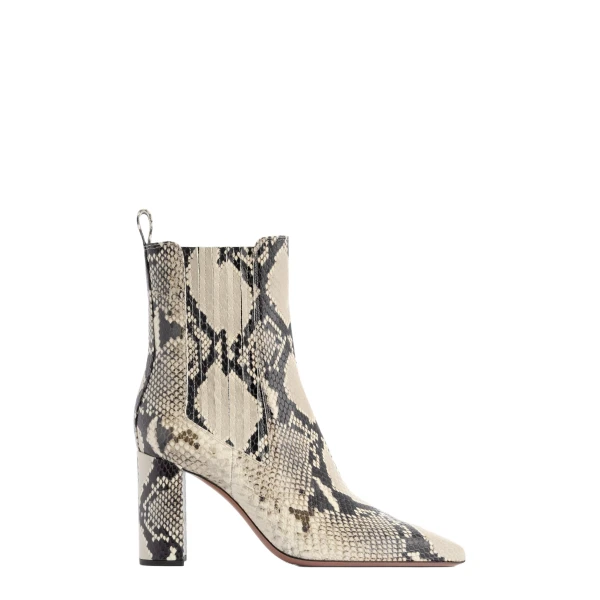 Paris Texas Anja 85 Ankle Boots in Natural Python-Print Leather