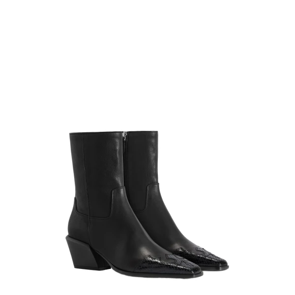 Bettina 50 Western Ankle Boots in Black Leather - Image 2