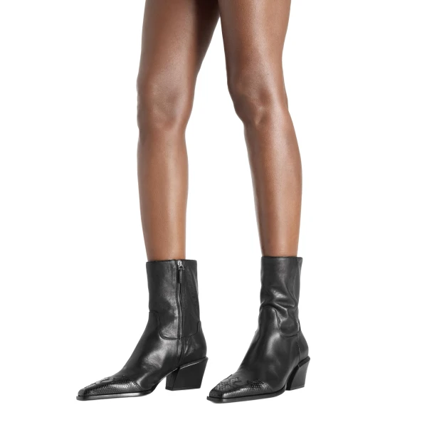Bettina 50 Western Ankle Boots in Black Leather - Image 6