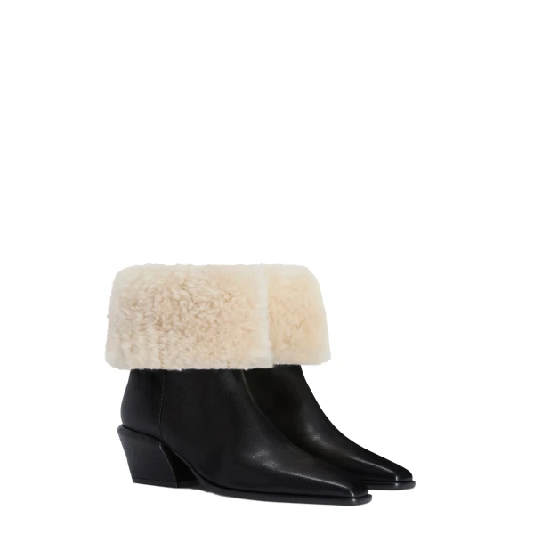 Bettina 50 Winter Ankle Boots in Black and Natural Leather and Shearling - Image 2
