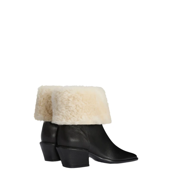 Bettina 50 Winter Ankle Boots in Black and Natural Leather and Shearling - Image 3