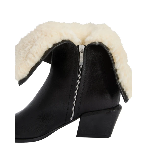 Bettina 50 Winter Ankle Boots in Black and Natural Leather and Shearling - Image 4