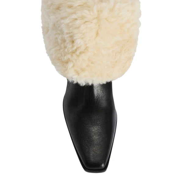 Bettina 50 Winter Ankle Boots in Black and Natural Leather and Shearling - Image 5