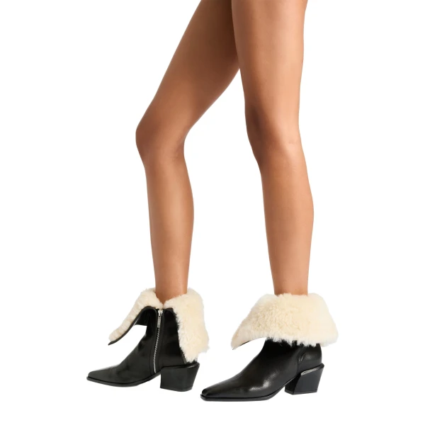 Bettina 50 Winter Ankle Boots in Black and Natural Leather and Shearling - Image 6