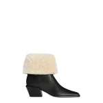 Paris Texas Bettina 50 Winter Ankle Boots in Black and Natural Leather and Shearling