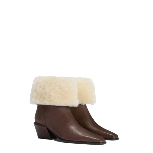 Bettina 50 Winter Ankle Boots in Fondente and Natural Leather and Shearling - Image 2