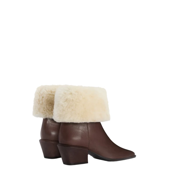 Bettina 50 Winter Ankle Boots in Fondente and Natural Leather and Shearling - Image 3
