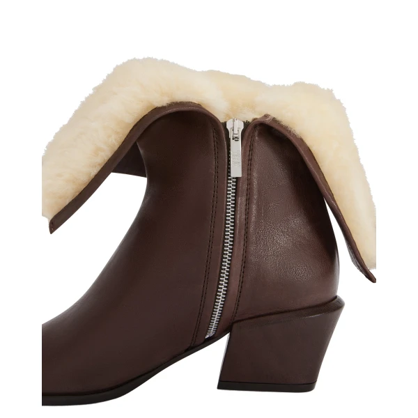 Bettina 50 Winter Ankle Boots in Fondente and Natural Leather and Shearling - Image 4
