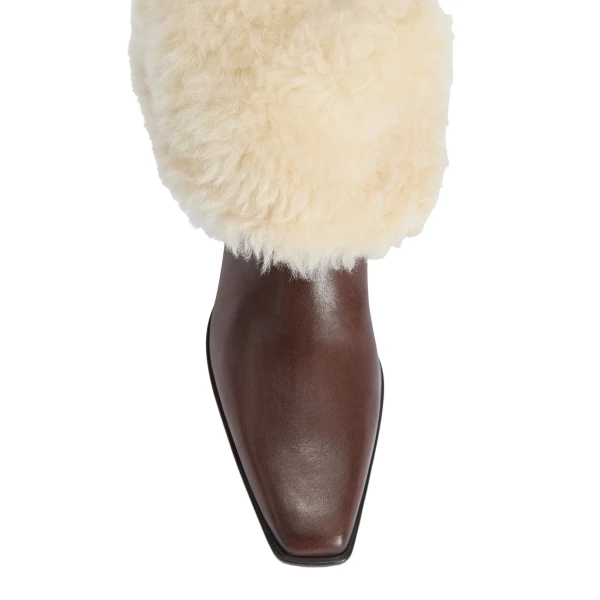Bettina 50 Winter Ankle Boots in Fondente and Natural Leather and Shearling - Image 5