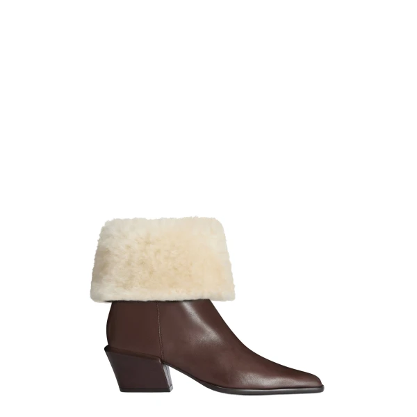 Paris Texas Bettina 50 Winter Ankle Boots in Fondente and Natural Leather and Shearling