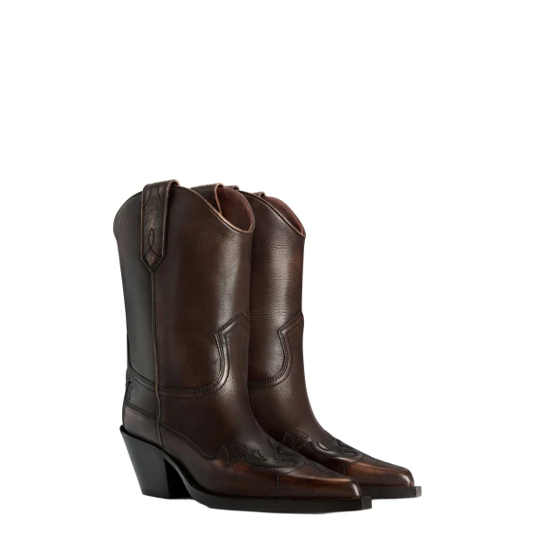 Dakota 60 Midcalf Embroidered Boots in Cocoa Brushed Leather - Image 2