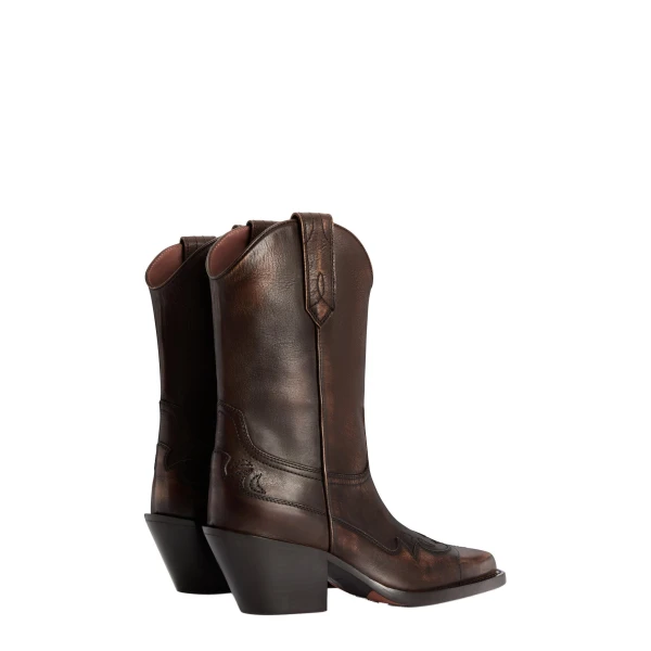 Dakota 60 Midcalf Embroidered Boots in Cocoa Brushed Leather - Image 3