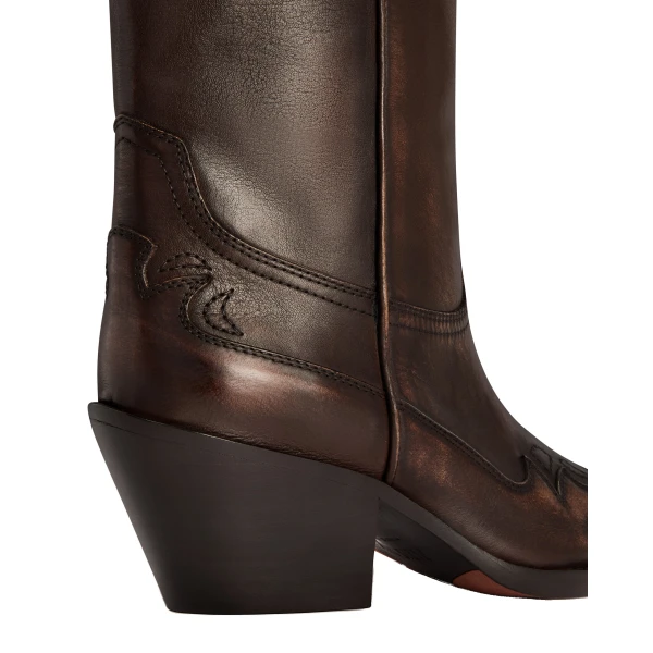 Dakota 60 Midcalf Embroidered Boots in Cocoa Brushed Leather - Image 4