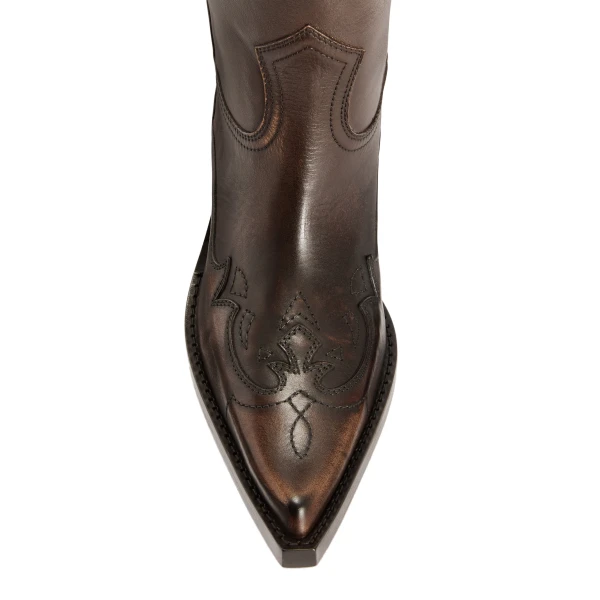 Dakota 60 Midcalf Embroidered Boots in Cocoa Brushed Leather - Image 5