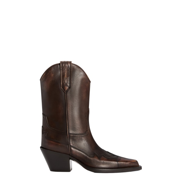 Paris Texas Dakota 60 Midcalf Embroidered Boots in Cocoa Brushed Leather