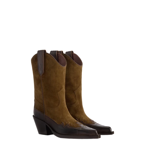 Dakota 60 Midcalf Embroidered Boots in Tundra and Ebano Leather and Suede - Image 2