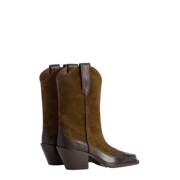 Dakota 60 Midcalf Embroidered Boots in Tundra and Ebano Leather and Suede - Image 3