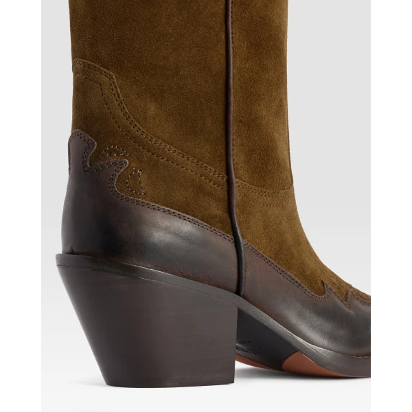 Dakota 60 Midcalf Embroidered Boots in Tundra and Ebano Leather and Suede - Image 4