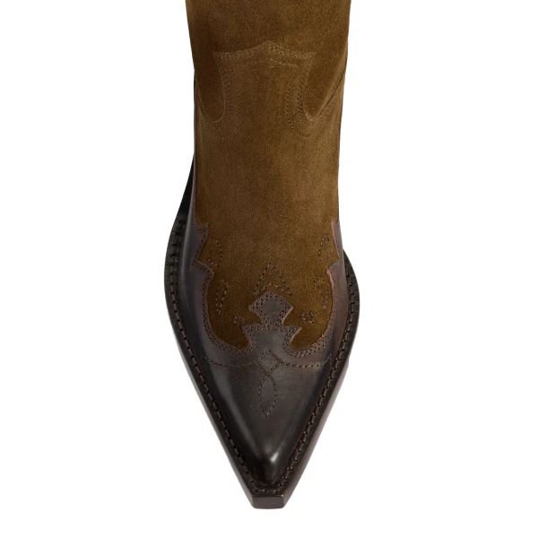Dakota 60 Midcalf Embroidered Boots in Tundra and Ebano Leather and Suede - Image 5