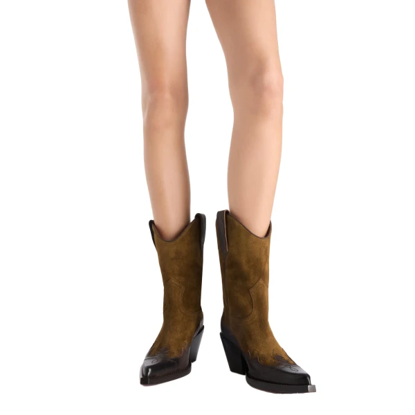 Dakota 60 Midcalf Embroidered Boots in Tundra and Ebano Leather and Suede - Image 6