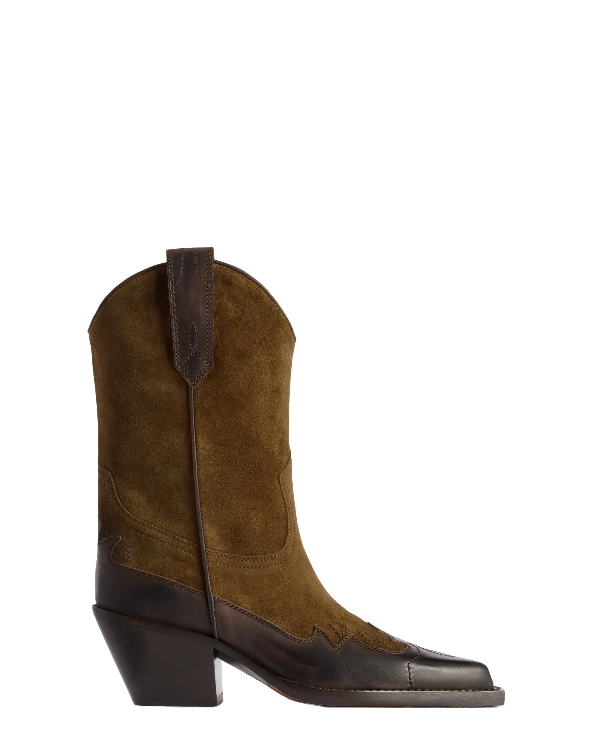Paris Texas Dakota 60 Boots in Tundra and Ebano | Luxury Shoes Paris Texas Dakota 60 Midcalf Embroidered Boots in Tundra and Ebano Leather and Suede