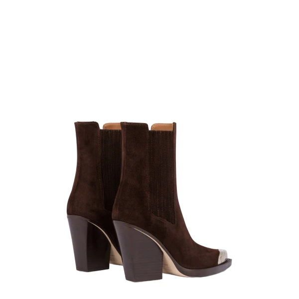 Dallas 100 Embellished Toe Ankle Boots in Cioccolato Suede - Image 3