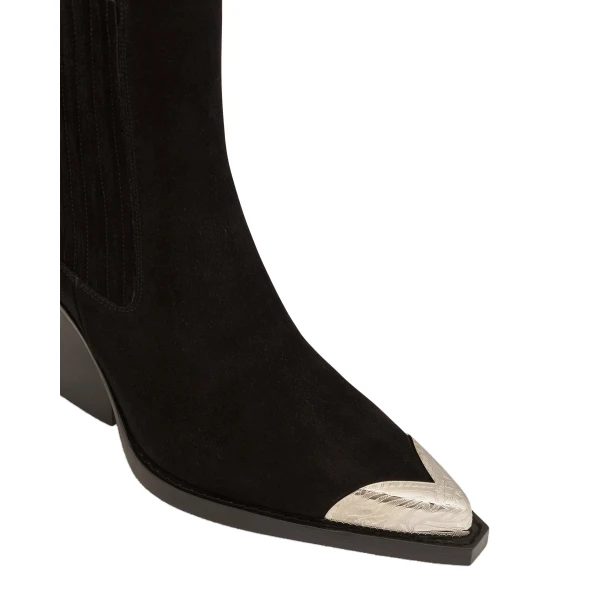 Dallas 100 Embellished Toe Ankle Boots in Off Black Suede - Image 5