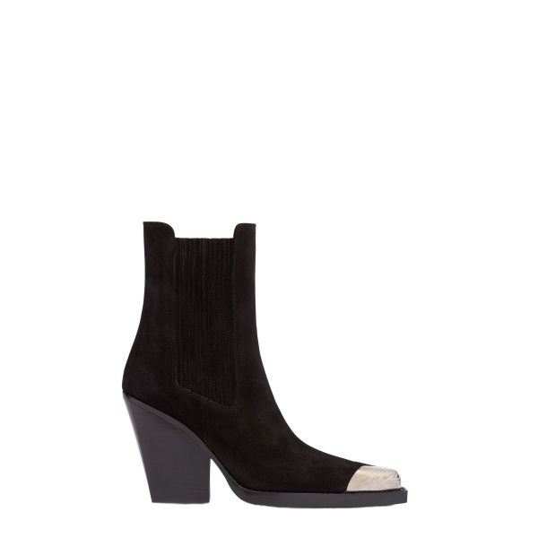 Paris Texas Dallas 100 Embellished Toe Ankle Boots in Off Black Suede