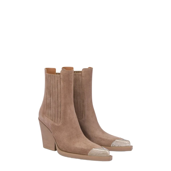 Dallas 100 Embellished Toe Ankle Boots in Taupe Suede - Image 2