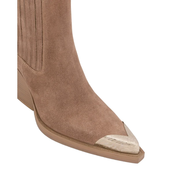 Dallas 100 Embellished Toe Ankle Boots in Taupe Suede - Image 5