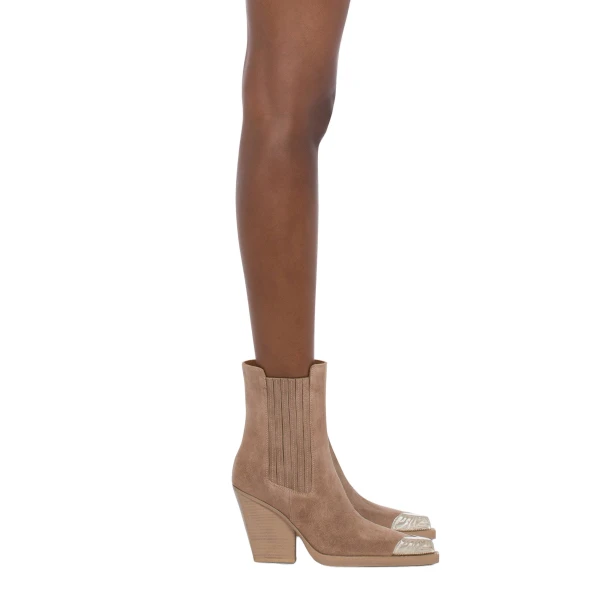 Dallas 100 Embellished Toe Ankle Boots in Taupe Suede - Image 6