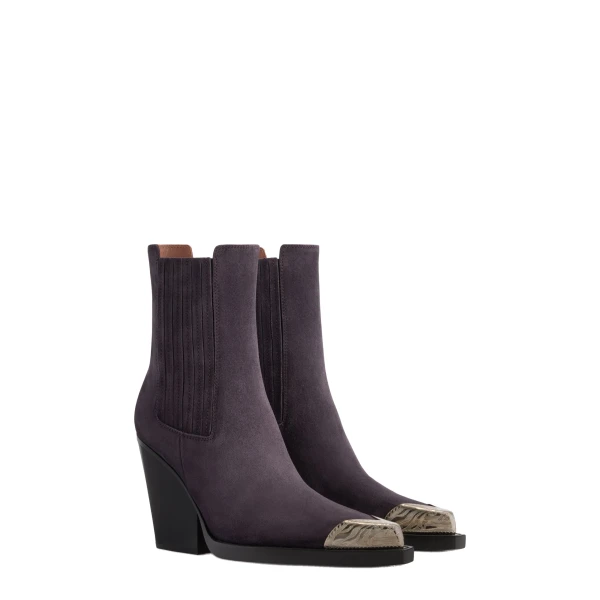Dallas 100 Embellished Toe Ankle Boots in Violet Black Suede - Image 2