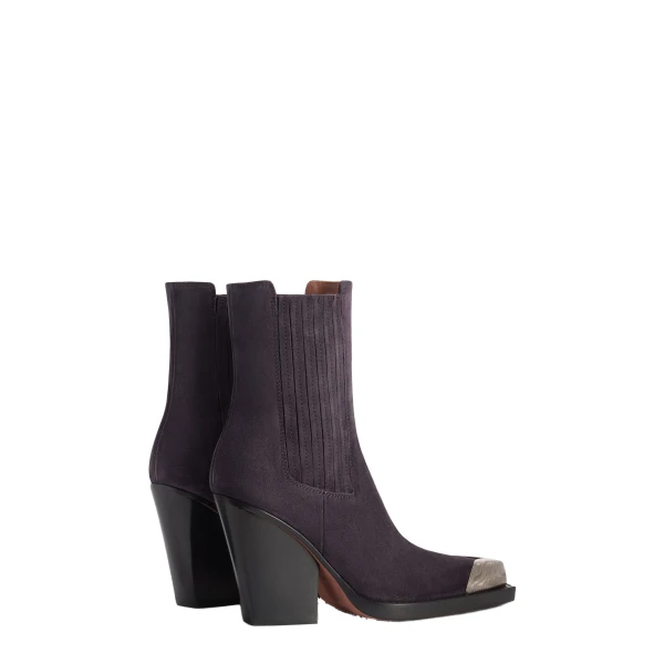 Dallas 100 Embellished Toe Ankle Boots in Violet Black Suede - Image 3