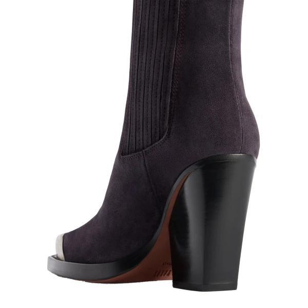 Dallas 100 Embellished Toe Ankle Boots in Violet Black Suede - Image 4