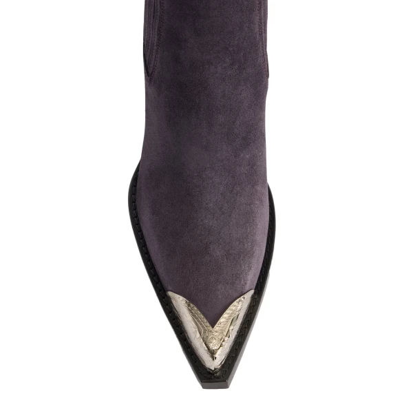 Dallas 100 Embellished Toe Ankle Boots in Violet Black Suede - Image 5